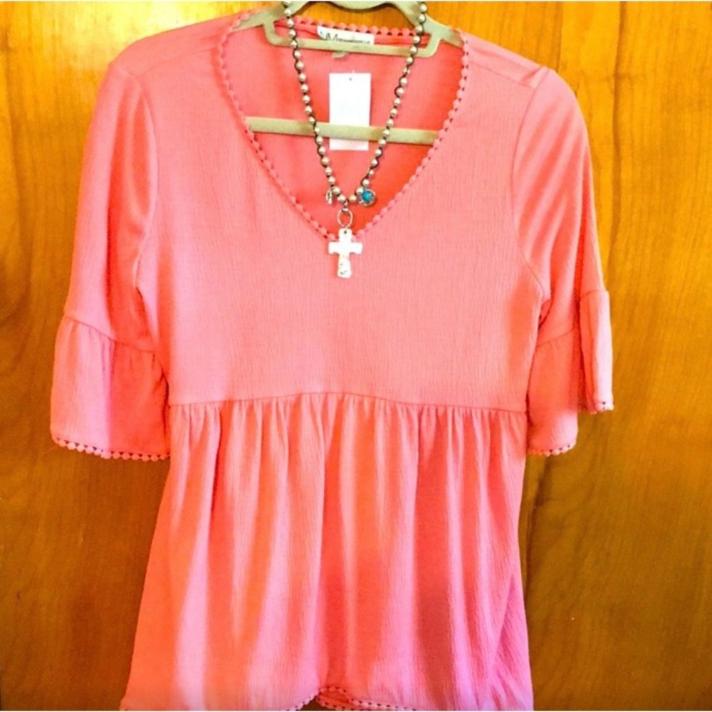 NWT Neiman Marcus Peachy Pink Empire Top